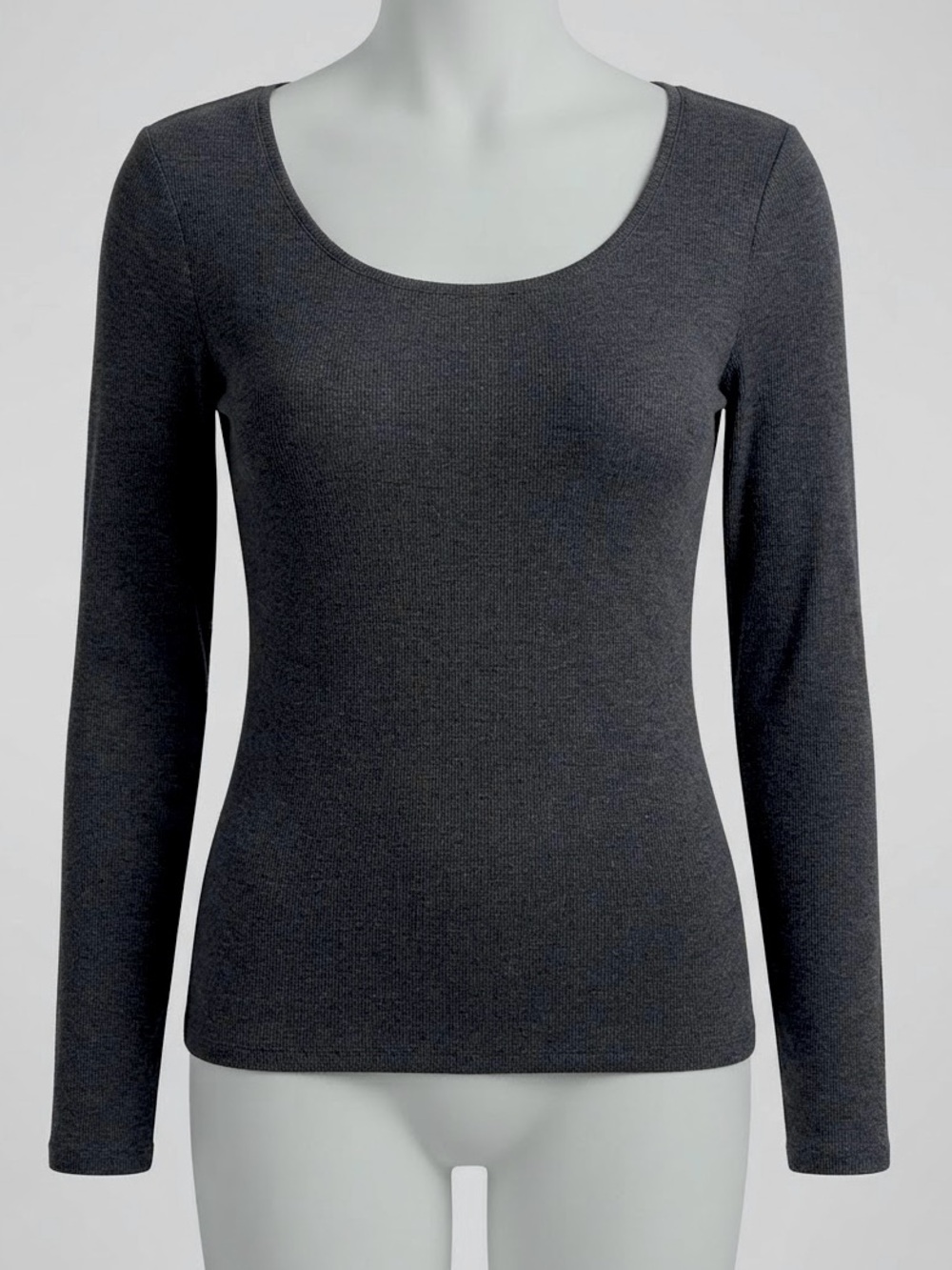 Victoria's Secret Ribbed Scoop Neck Long Sleeve Tee Soft Stretch Dark Gray